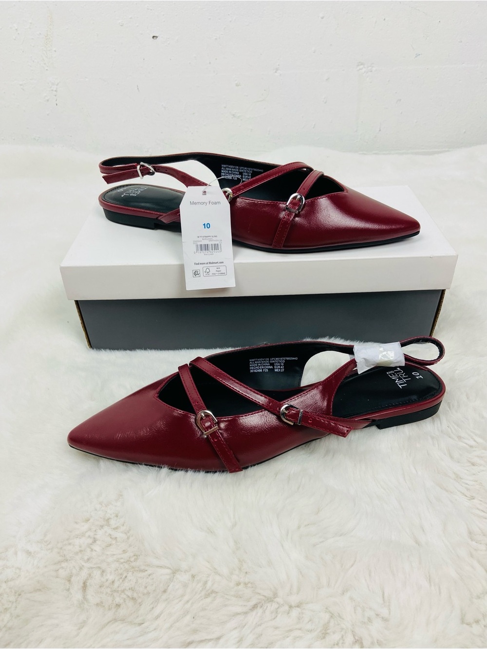 NWT time and tru burgundy faux leather Pointed Slingback strappy Flats SZ 10 & 9